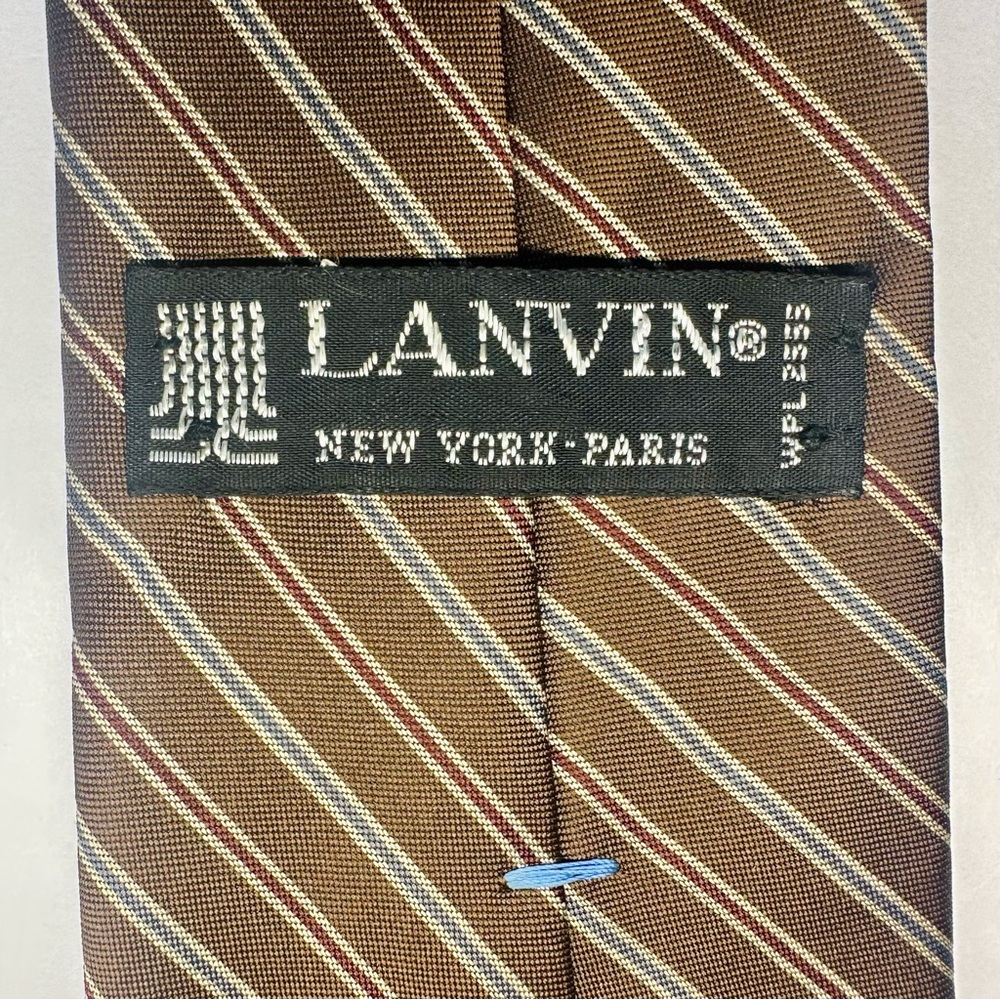 NWT x Vintage LANVIN Striped Brown Classic 95% Silk Tie, 3” - Picture 5 of 8
